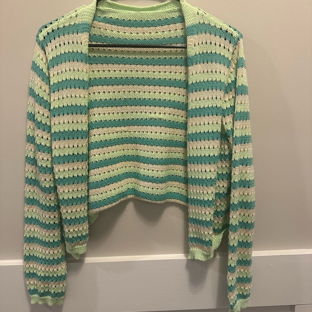 Striped Green and Blue Women's Sweater - Picture 1 of 3